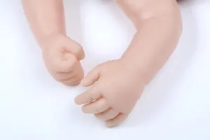 Macro detail of lifelike reborn doll hand with realistic skin texture and soft silicone nails