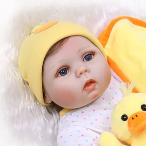 56cm Full Silicone Reborn Baby Doll Lifelike Realistic Washable Girl Doll With Yellow Duck Outfit Hand Painted Baby Toy Gift