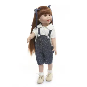 Realistic Reborn Baby Doll Full Vinyl Washable Princess Toy With Long Hair Clothes Anchor Pattern For Girls Gift