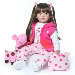 Realistische Reborn Kleinkind Prinzessin Puppe Mit Rosa Giraffen Outfit Und Langem Braunem Haar Mode Mädchen Spielzeug Geschenk