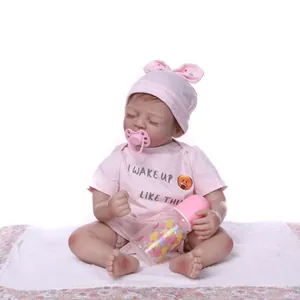 Realistic Reborn Baby Doll Lifelike Handmade Silicone Cotton Body Newborn Doll With Pink Outfit Pacifier Bottle Toy Gift