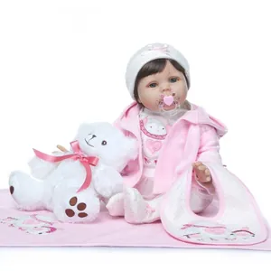 Poupée Bébé Reborn Réaliste Corps En Coton Et Vinyle Silicone Souple Tenue Rose Avec Ours En Peluche Sucette Couverture Jouet Pour Enfants Cadeau