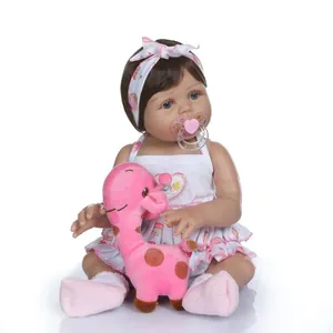 Poupée Bébé Reborn Réaliste Entièrement en Silicone Lavable Jouet Nouveau-né Avec Tenue Peluche Girafe Et Sucette