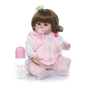 Realistic Reborn Girl Baby Doll With Pink Striped Outfit Soft Silicone Limbs Cloth Body Toy Accessories For Kids Gift