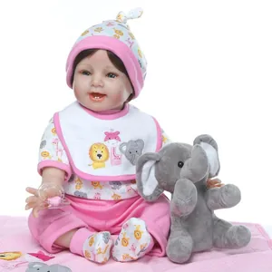 Realistic Reborn Baby Doll Soft Silicone Realistic Vinyl Infant With Pink Cartoon Animal Clothing Set Lifelike Girl Gift Toy