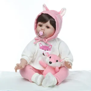Realistic Reborn Baby Doll Soft Silicone Vinyl Limbs Cotton Body Lifelike Newborn Girl Toy Pink Fox Outfit Accessories