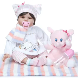 Realistic Reborn Baby Doll Silicone Vinyl Soft Cotton Body Lifelike Newborn Girl Doll With Pink Elephant Plush Toy Accessories