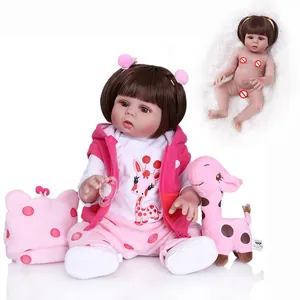 Realistic Reborn Baby Doll Full Body Silicone 48cm Lifelike Newborn Girl With Giraffe Outfit Pink Polka Dot Clothes Gift