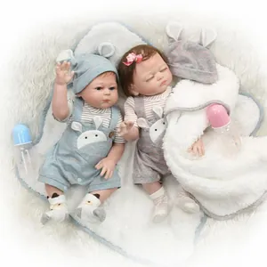 Realistic Silicone Reborn Baby Doll Newborn Sleeping Awake Twin Baby With Striped Rabbit Outfit Clothing Pacifier Bottle
