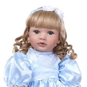 Reborn Prinzessin Kleinkindpuppe mit blondem Haar und blauem Satin-Puffärmelkleid