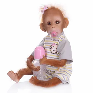 Poupée Bébé Orang-Outan Réaliste Avec Vêtements Tétine Biberon Accessoires Silicone Souple Reborn Singe Jouet Pour Enfants Cadeau