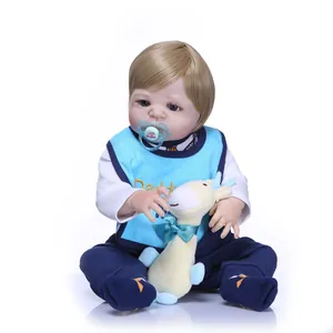 Realistic Reborn Baby Doll Full Silicone Waterproof Lifelike Newborn Boy Toy With Blue Outfit Giraffe Plush Pacifier Gift