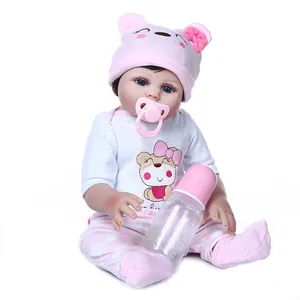 Realistic Reborn Baby Doll Full Body Silicone Lifelike Newborn Girl Toy With Pink Bear Outfit Waterproof Infant Doll For Kids Birthday Gift