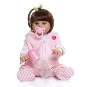 Realistic 47cm waterproof silicone baby doll in pink hoodie with magnetic pacifier