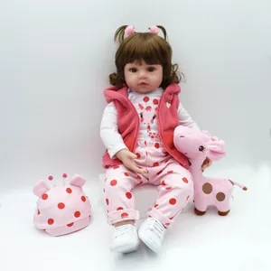 Realistic Reborn Baby Doll Soft Silicone Cloth Body Lifelike Newborn Girl Doll With Giraffe Plush Toy Accessories For Kids Play