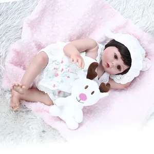 Realistic Reborn Baby Doll Full Silicone Vinyl Lifelike Girl Doll With White Lace Outfit Hat Reindeer Plush Toy Gift