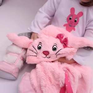 Lifelike 47cm reborn baby doll wearing pink plush rabbit sleepwear and matching booties
