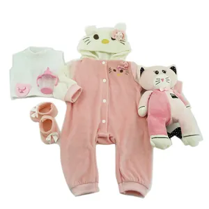 Detailset aus 6-teiliger rosa Puppenkleidung mit Katzenohren-Kapuze und Zubehör