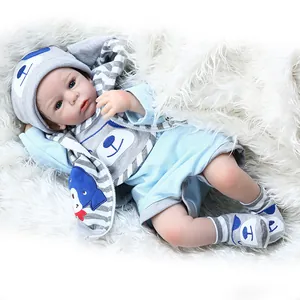 Lifelike Reborn Baby Doll Soft Silicone Realistic Newborn Doll With Blue Stripe Outfit Accessories For Kids Role Play Gift