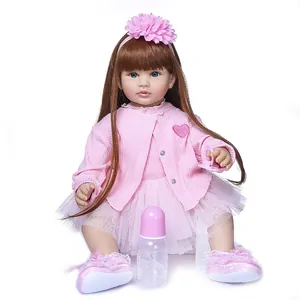 Realistic Reborn Toddler Doll Soft Silicone Limbs Cotton Body Pink Heart Princess Dress Floral Headband Toy Gift For Girls