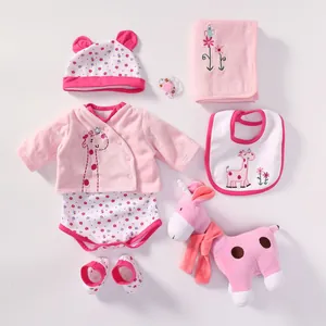Puppenkleidung Set mit rosa Giraffen Strickjacke und geblümtem Strampler für Babypuppen
