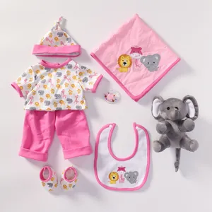 8-teiliges Puppenkleidungs-Set in Rosa mit Tiermotiven und Plüsch-Elefanten-Spielzeug