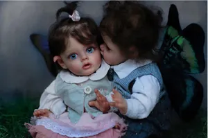 Detail of reborn fairy dolls with blue eyes, soft touch skin and butterfly wings