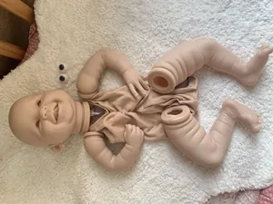 Macro detail of unpainted 22 inch reborn doll kit parts including head and limbs