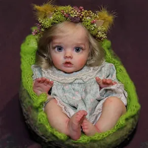 Flo reborn fairy doll kit with unpainted vinyl parts and realistic blue eyes in basket