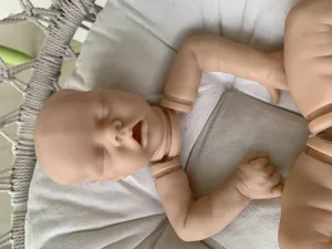 Macro shot of 18 inch unpainted reborn doll kit parts showing realistic skin texture and folds