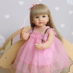 Poupée Bébé Reborn Réaliste En Silicone Jouet Fille Bambin Avec Cheveux Dorés Et Robe Tutu Rose Cadeau Enfants