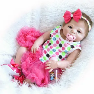 Lifelike 48cm reborn baby doll in pink tutu dress with pacifier and feeding bottle