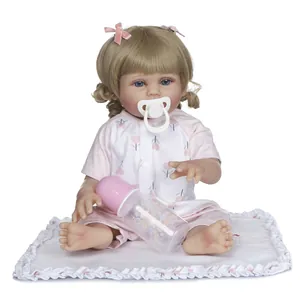 47cm silicone reborn baby girl doll with curly blonde hair and pink accessories