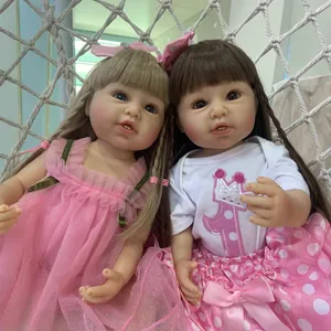 55cm lifelike reborn toddler dolls in pink princess dress and white crown t-shirt outfit
