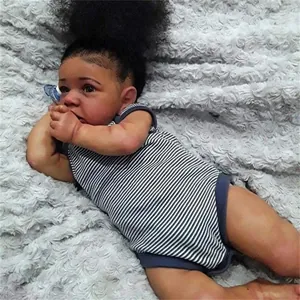 Poupée Bébé Reborn Afro-Américaine Réaliste en Silicone Vinyle Cheveux Enracinés à la Main Jouet Nouveau-Né pour Enfants