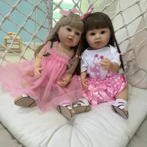 55cm realistic reborn toddler dolls in pink lace dress and polka dot skirt set