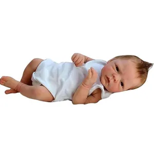 Lifelike 46cm reborn baby doll in white sleeveless cotton bodysuit on white background
