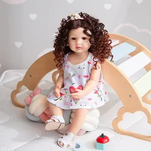 Realistic Reborn Princess Doll Full Mixed Silicone Body Curly Hair Newborn Baby Toy For Girls Included Clothes Set
