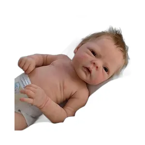 Realistic 46cm reborn baby doll with lifelike skin texture and soft brown hair