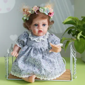 Poupée Bébé Reborn Réaliste Silicone Corps Souple Style Elfe Fille En Robe En Dentelle Florale Lavande Bandeau Fleur