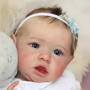 Lifelike 22-inch reborn baby girl doll with blue eyes and floral headband