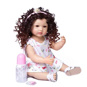 55cm reborn baby girl doll with curly hair in white dress and floral headband