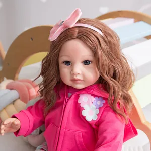 Poupée Reborn de 60cm pour tout-petits avec cheveux longs et sweat à capuche rose