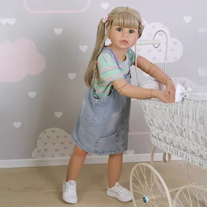 98cm realistic blonde masterpiece doll in denim dress with vintage white stroller