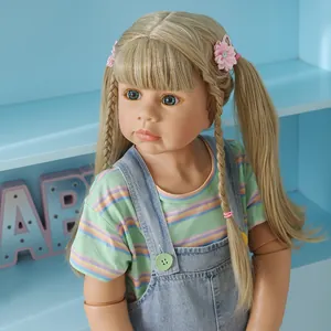 Realistic 98cm masterpiece doll with blonde hair in striped shirt and denim overalls