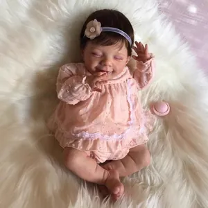 Realistische Reborn Baby Puppe Weiche Silikon Vinyl Glieder Gewichteter Baumwollkörper Handgefertigte Neugeborenen Puppe Mit Rosa Kleid