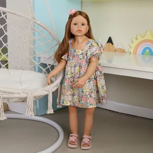 Realistic Large Reborn Girl Doll With Articulated Joints Silicone Body Floral Dress Masterpiece Style Collection Toy Gift