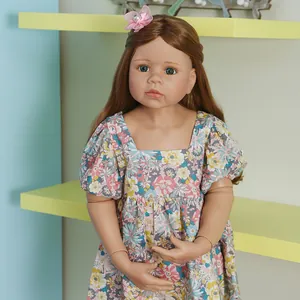 98cm realistic Masterpiece doll with blue eyes and floral puff sleeve dress