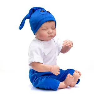 19 inch lifelike reborn sleeping baby Levi doll in blue outfit and knotted hat
