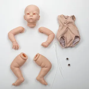 Kit de poupée reborn non peint incluant tête, membres, corps en tissu et yeux marron